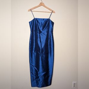 Alex Evenings Elegant Midnight Blue Beaded Satin Dress